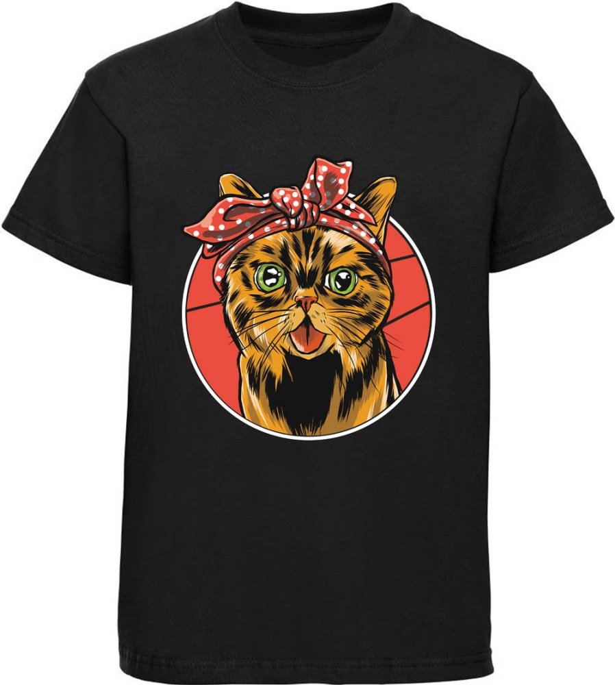 Children's printed t-shirt cat with Bow i103